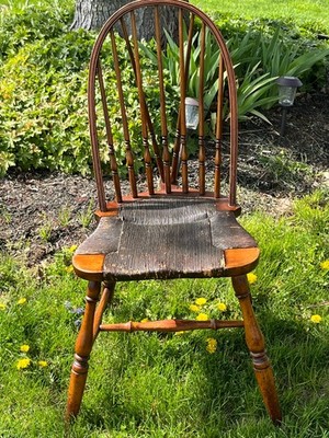 Antique BowBack Windsor Chair With Tail Brace, 1920's, Ebonized