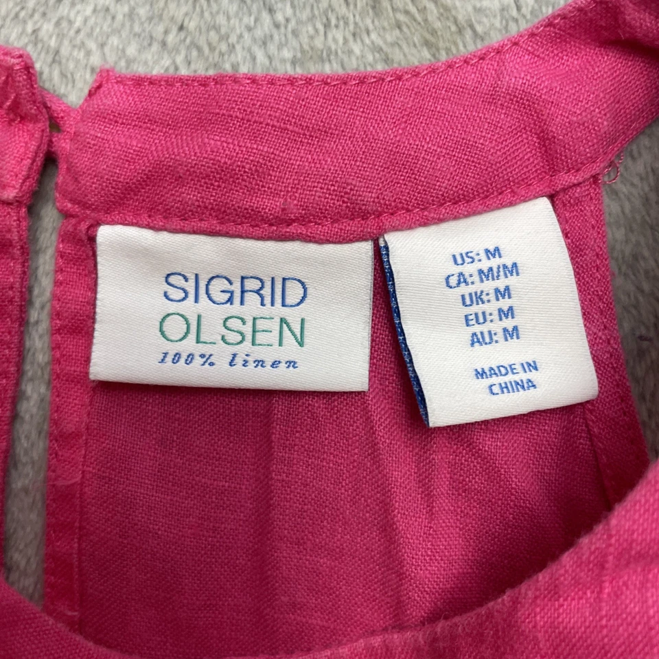 Sigrid Olsen 100% Linen Dress Womens M Hot Pink Halter Neck Sleeveless Beachy - Image 3 of 4