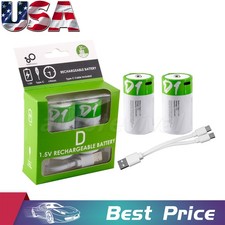 2pcs USB D Size Lithium Rechargeable Batteries 1.5V 12000mAh Fast Type C Cable