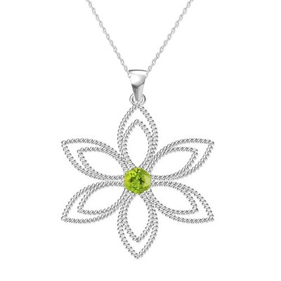 Halskette mit Anhänger 1 kt runder Schliff natürlicher Peridot 14 kt Weißgold plattiert 925 Blume