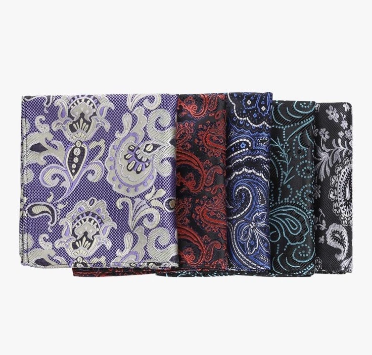 LOT OF 26 POLY/SILK 9-1/2” POCKET SQUARES LOTS OF PATTERNS & COLORS New - Image 2 of 3