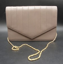Charles Jourdan Paris Brown Leather Clutch Bag Handbag Gold Chain Quilted B793