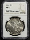 1886 P Morgan 90% Silver Dollar Graded MS 63 by NGC