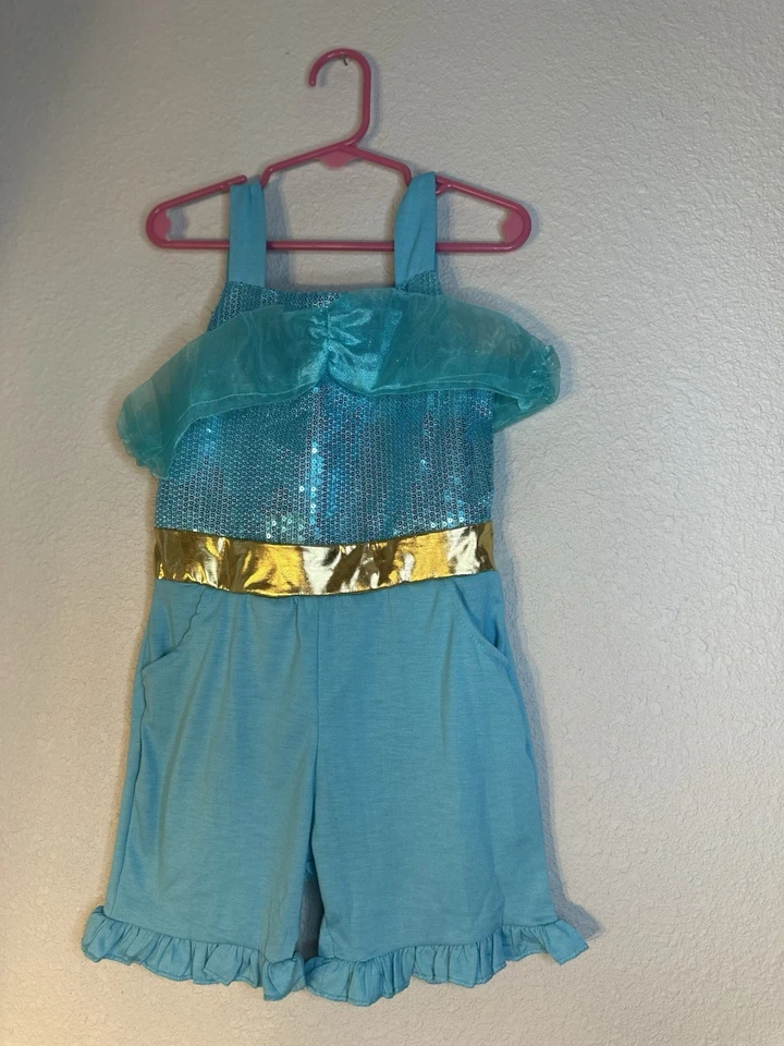 Mameluco Disney verde azulado y dorado princesa jazmín para niñas 3-4T nuevo con etiquetas Foto 3 de 4