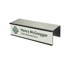 Quality Aluminum Cubicle Nameplate Holder Satin Silver Base Matte Black 3 Inch