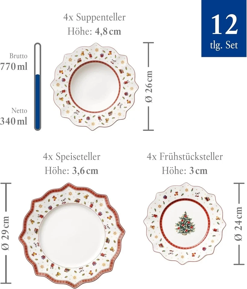 Christmas Plates Set - Villeroy & Boch 12 Piece Porcelain Set - Toy's Delight - Image 3 of 4