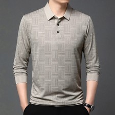 New Men's Business Casual Long Sleeved Shirt Solid Color Polo Shirt Fashionable