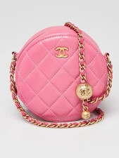 Chanel Pink Quilt Lambskin Pearl Crush Round Crossbody Bag Authentic Preowned