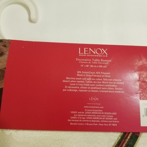 Lenox Holiday Nouveau Christmas Table Runner NWT Ivory Tartan Plaid 14" x 90" - Picture 5 of 14