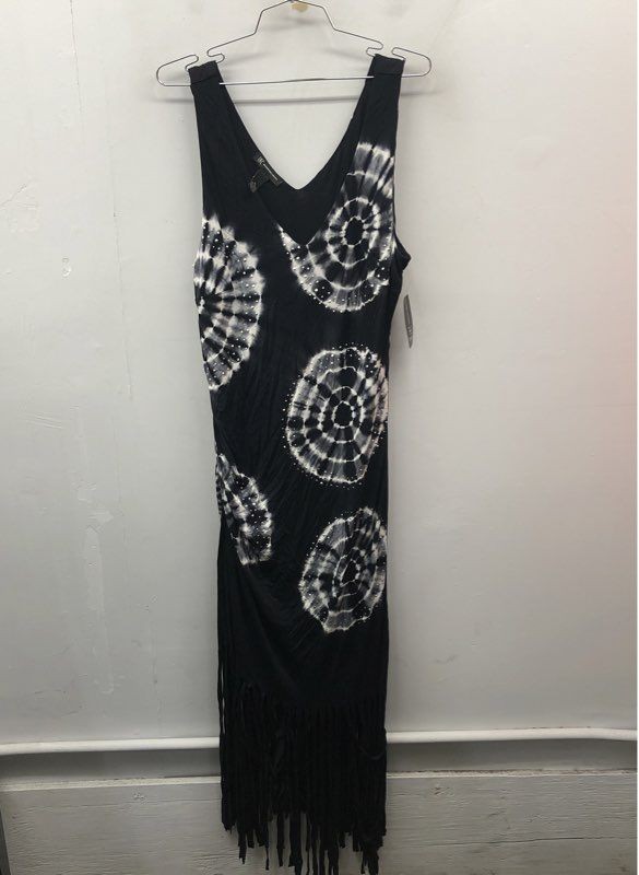 INC International Concepts Women's Black Tie Dye Studded Fringe Dress XL NWT