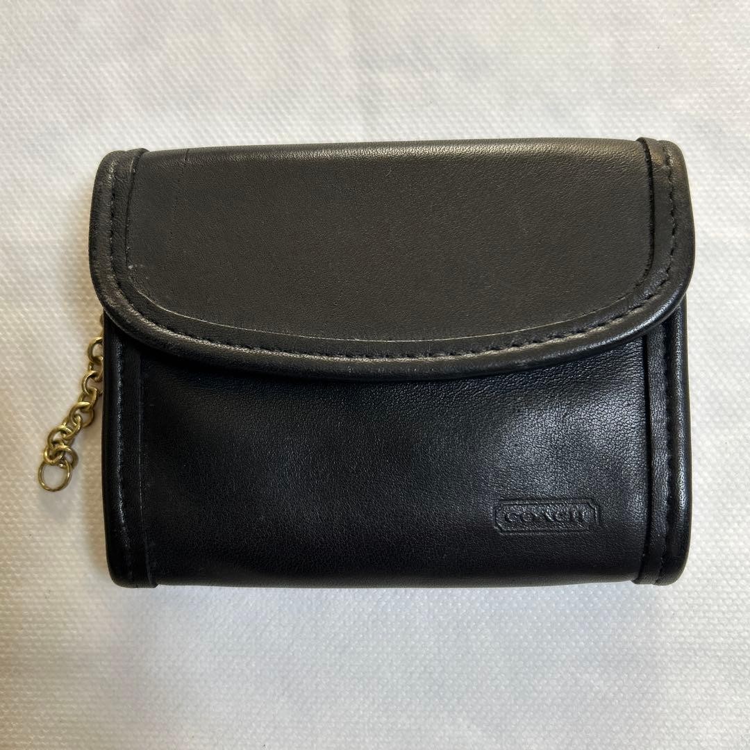 小物 OLD COACH Coin Case Coach Old Coach Coin Case 9x11cm Genuine Leather Black Excellent