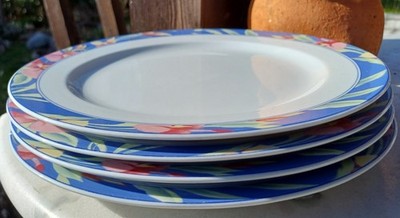 4  Speiseteller ,   Dm. 24 cm    Form Marienbad,  Ingres Weiss,   Blütenbordüre