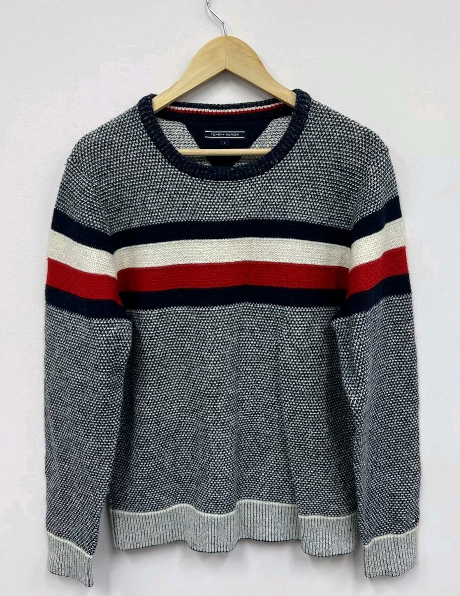 Tommy Hilfiger Wool Sweater Big Stripe Logo Pullover Jemper Men's