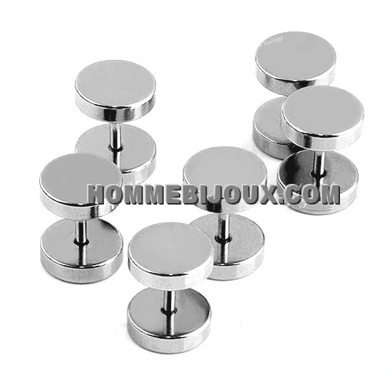 1 PAIRE BOUCLE D'OREILLE HOMME ADO NEUVE ACIER GOTH PUCE RONDE CLOU FERMOIR 8MM