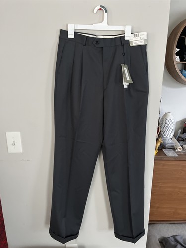 Pantalone elegante uomo Louis Raphael nuovo etichette plissettato grigio scuro 34x34 poli lana bello - Foto 2 di 16