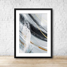 Brushstroke Grey White Black Abstract Wall Art Print Picture 1 Or Set Of 3
