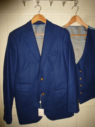 mens OLIVER WICKS BLUE ITALIAN WOOL 3 PIECE SUIT 38"R CHEST 34"W 31"L NEW+TAGS - Picture 4 of 13