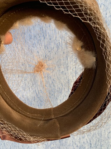 Vintage 1950's Brown Satin Bow Mink Stole Scroll & Net Pill Box Hat ❤️ sj17j - Picture 11 of 12