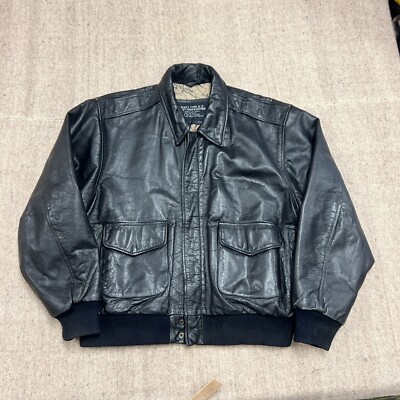 80s A-2 BLACK real leather bomber jacket
