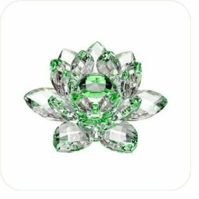 AMLONG CRYSTAL 4 inch Green Hue Reflection Crystal Lotus with Gift Box USA Seller!!