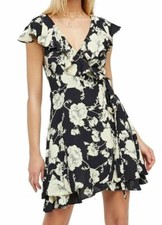 Free People Dress Black Size XS Wrap-Around Floral Onyx-Combo Ruffle NWT FUL-472