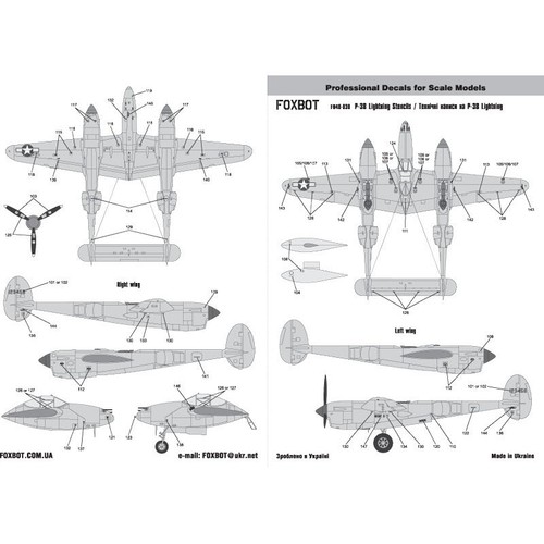 FOXBOT 48-030 Scale 1:48 Decals Stencils for P-38 Lightning for scale model kit - Picture 3 of 24
