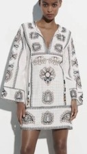 ZARA EMBROIDERED SHORT DRESS WHITE SIZE XS UK 6-12 | 5107/059 BNWT