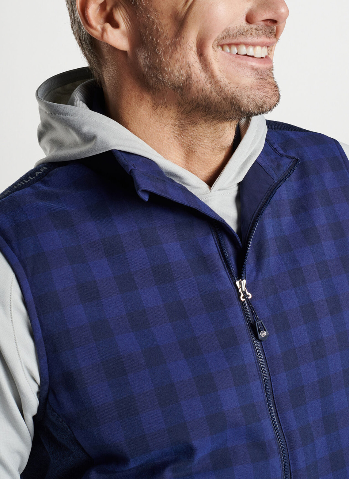 XL NWT Peter Millar Crown Sport Fuse Elite Gingham Flannel Hybrid Gilet Navy