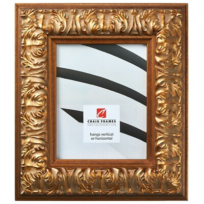 Craig Frames 3'' Wide Distressed Ornate Gold Wall Picture Frames w/ Leaf Detail