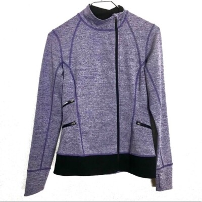 Lucy Size XS Women Fitted Athletic Jacket Full Zip Purple Marled Stretch Cotton 