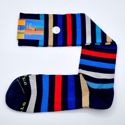 Calze Gallo Uomo Rigate Cotone Leggerissimo color Oltremare Taglia