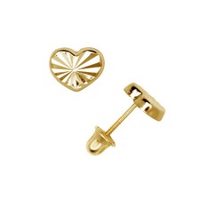 14k Yellow Gold Heart Baby Screw Back Stud Earrings