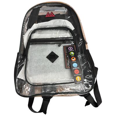 Clear Backpack Large 18'' Heavy Duty, Padded Straps Interior & Side Utility Pkts