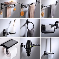 9PCS Bath Accessory Set Wall Mounted Bathroom Hardware Black Aluminum Towel Bar