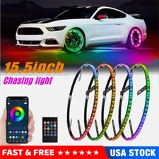 15.5" RGB & Chasing Flow Single Row LED Wheel Ring Rim Lights For Truck Car set
