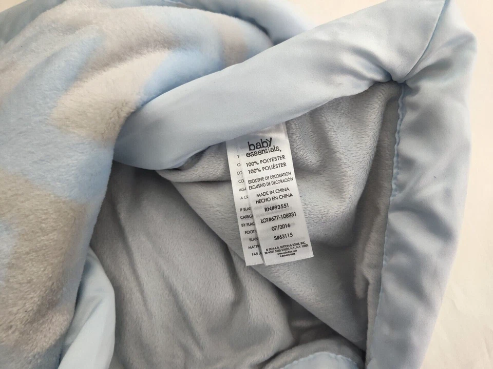 Baby Essentials Blue Gray Bear Chevron Zig Zag Blanket Soft Plush 3D Ears - Image 2 of 3
