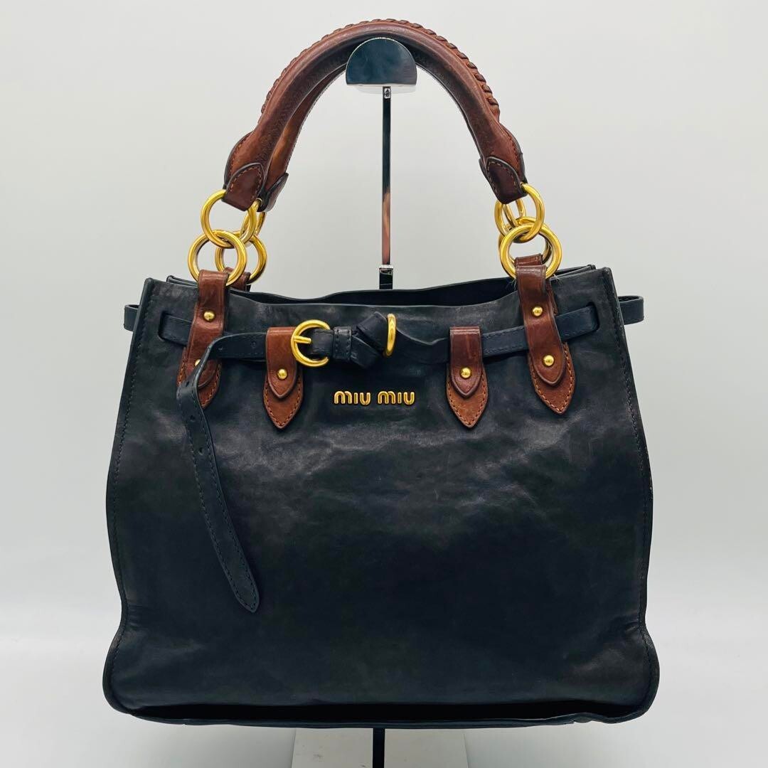 Miu Miu Archive Rare Vintage Handbag Tote Bag Leather Black Miu Miu Archive Rare Vintage Handbag Tote Bag Leather Black