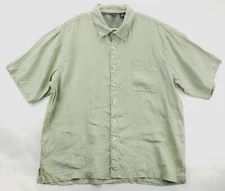 Saks Fifth Avenue Shirt Mens 2XL Olive Green 100% Linen Classic Button-Up *spot