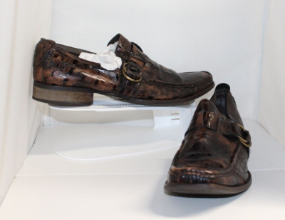 MENS SHOES BY DESTROY SZ 48N BROWN LEATHER FAUX CROC MADE IN SPAIN