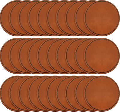 Dunzy 30 Pcs Blank Leather Hat Patches with Adhesive round Laserable Leatherette