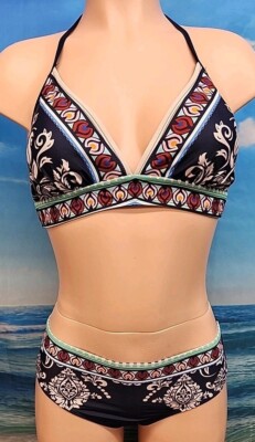 NWT Cupshe Two Piece Bikini Small Blue Pink Red Navy Mustard Abstract