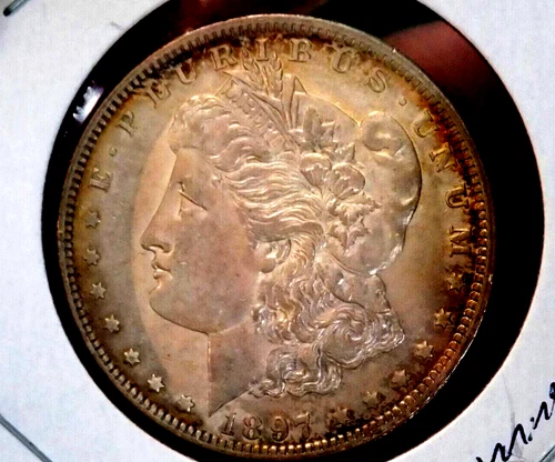 MORGAN SILVER DOLLAR 1897 O RARE DATE HIGH GRADE PASTEL TONED ORIGINAL AU/BU WOW