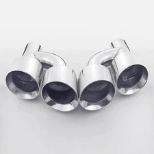 Pair QUAD 4" Out 2.25" In Dual Wall Angle Cut Offset 304 Stainless Exhaust Tips