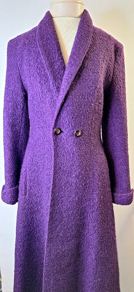 Vtg 1980s Long Purple Swing Coat Women's M Wool Frock Coat Union Made Classic - Image 3 of 4