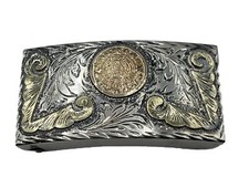 18k Gold 925 Sterling Silver Belt Buckle Plata De Jalisco Mexico Aztec Calendar