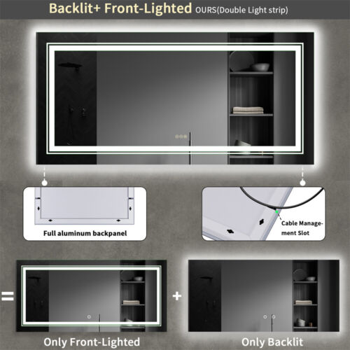 Shatter-Proof LED Bathroom Mirror with Lights Anti-Fog Stepless Dimmable Memory - Picture 14 of 25