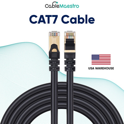 CAT7 Black Ethernet Cable LAN Copper Patch Cord Shielded Wire Gaming 6-200FT Lot