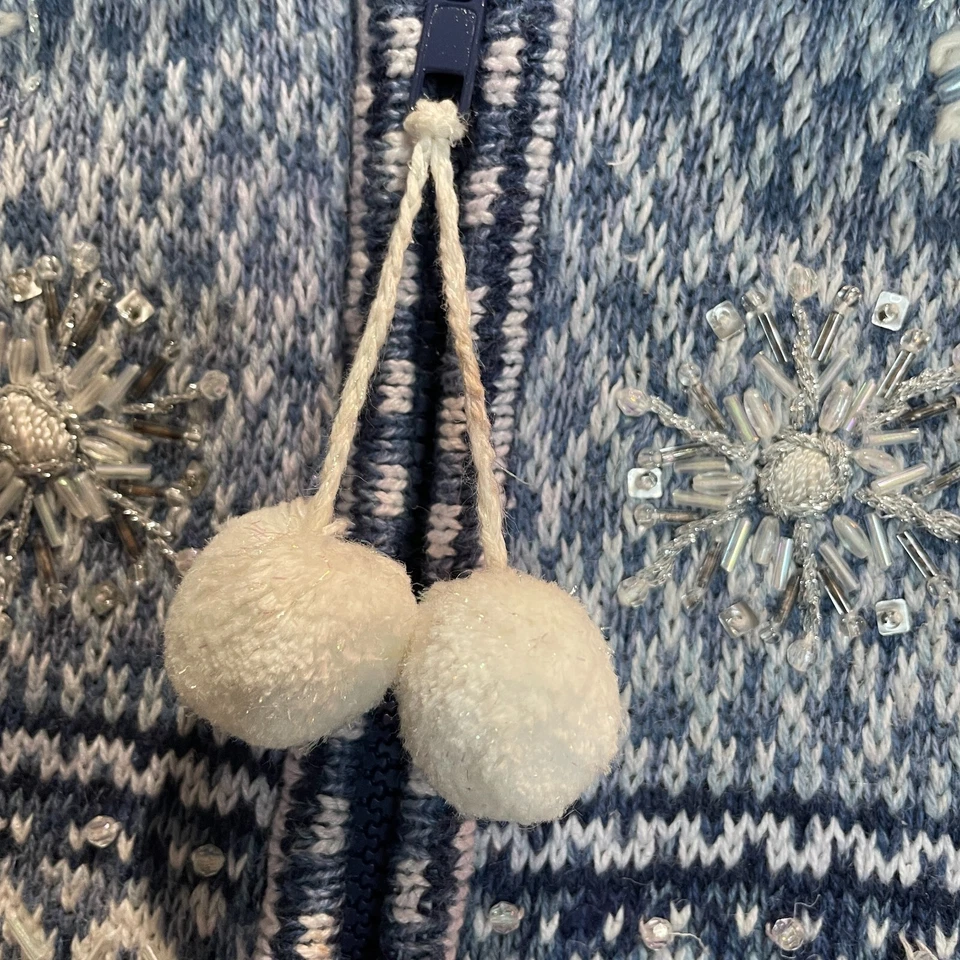 Cárdigan de vacaciones Stitches in Time cremallera nieve novedad tejido suéter con cuentas talla mediana Foto 4 de 4