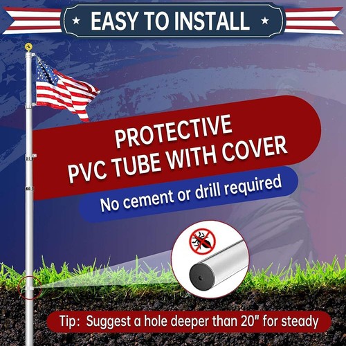 20ft Telescopic Aluminum Flagpole Kit with USA Flag Ball Rust-Resistant Outdoor - Picture 6 of 9