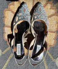 Badgley Mischka Embellished Slingback Heels, Beige With Netting, Size 7.5